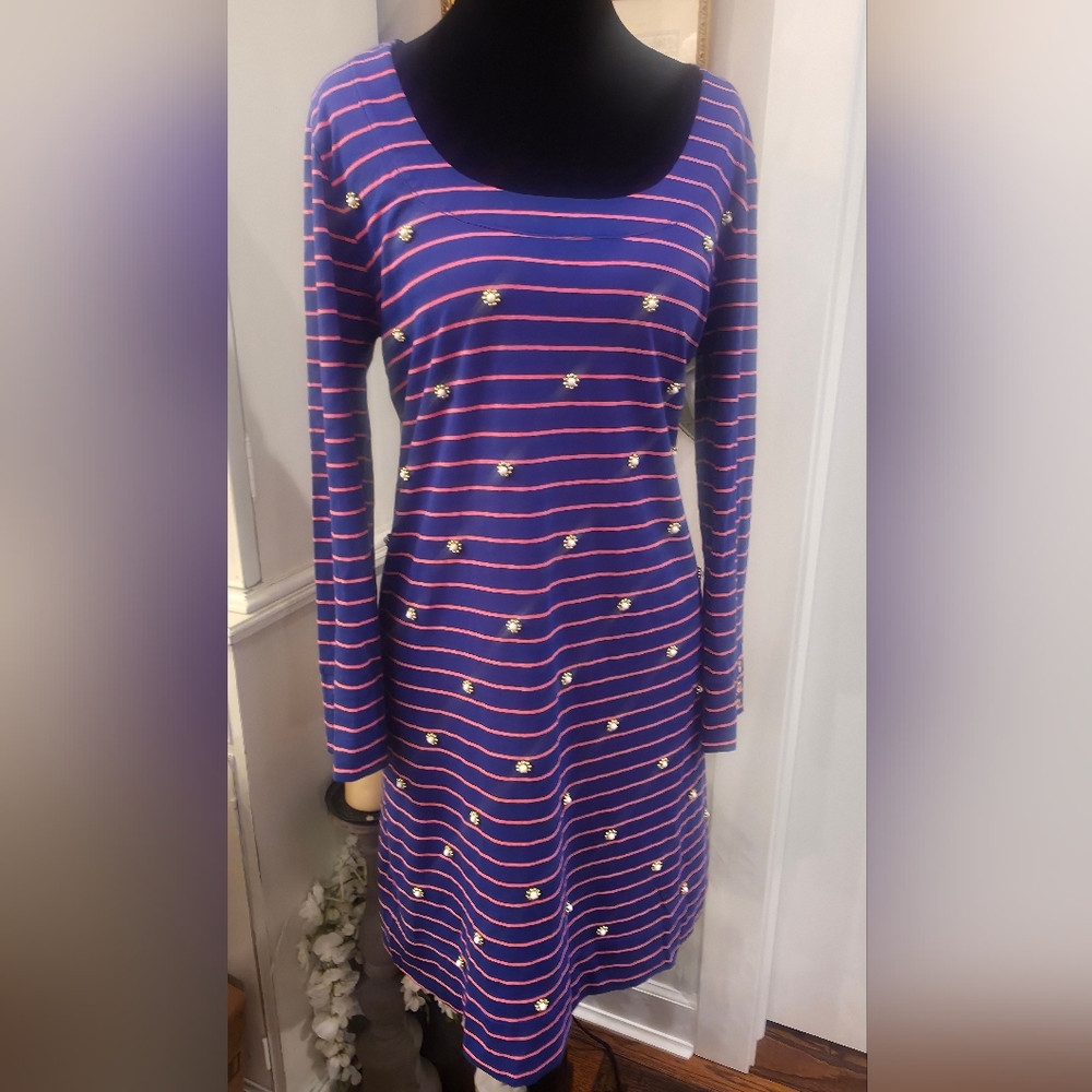 LILLY PULITZER‎ Merrit Women's M True Blue Pinstripe Embellished Dress